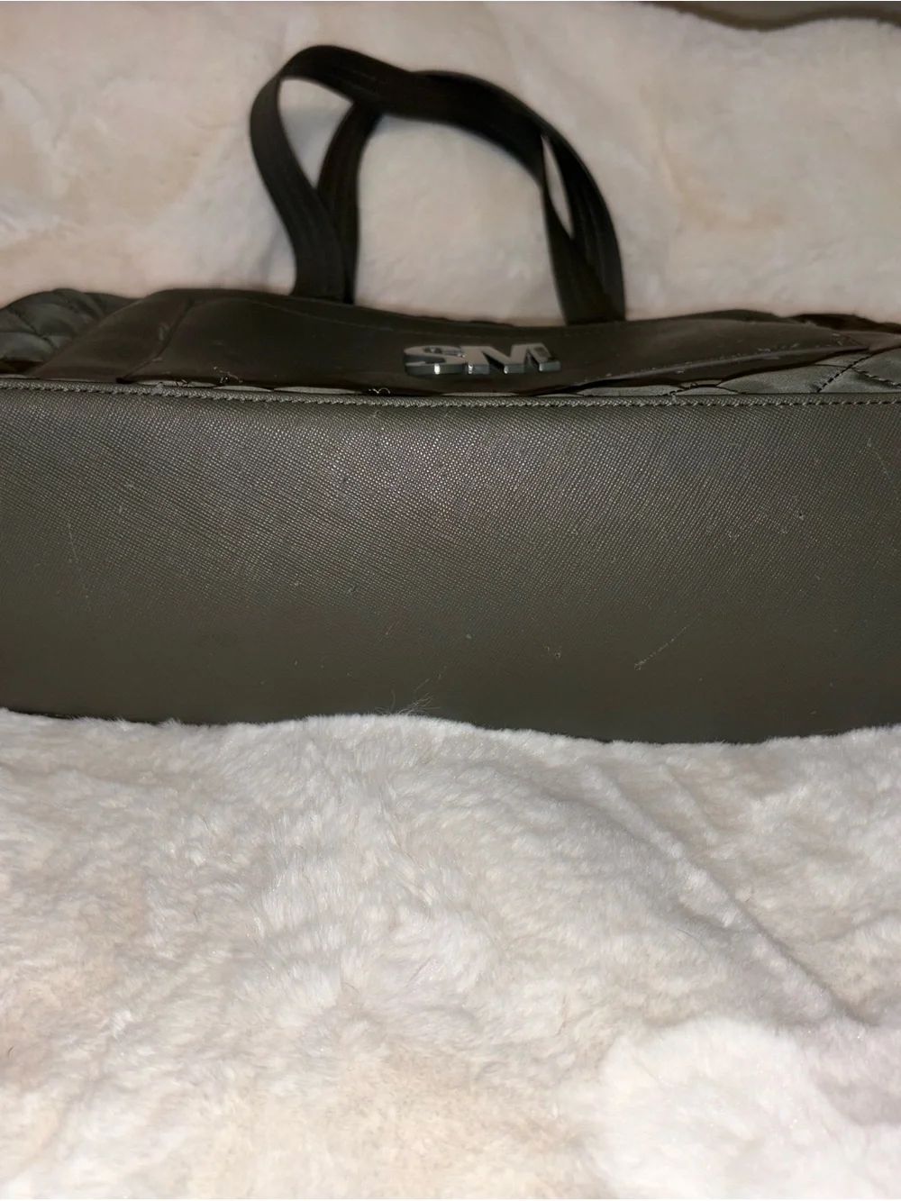 SM Monogram Olive Green Quilted Tote Bag for Men